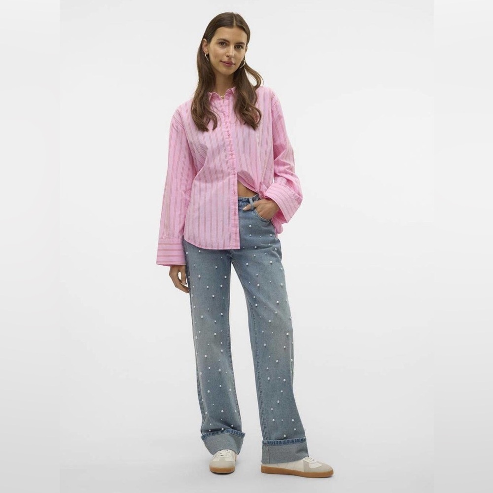 BNWT Vero Moda Straight Leg Pearl Embellished Jean, size 28. - Picture 2 of 14